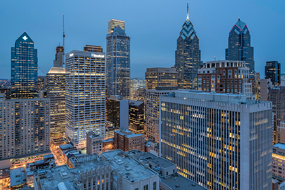 Phillie Skyline from Rittenhouse at Blue Hour